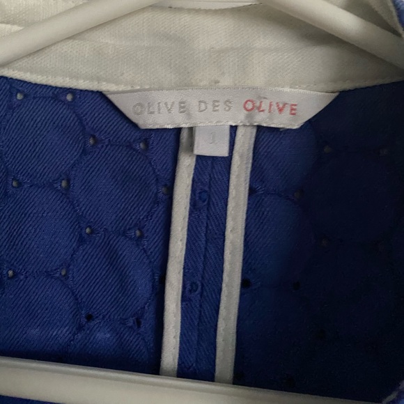 OLIVE DES OLIVE Blue Eyelet Coat Beautiful Buttons - Picture 3 of 7